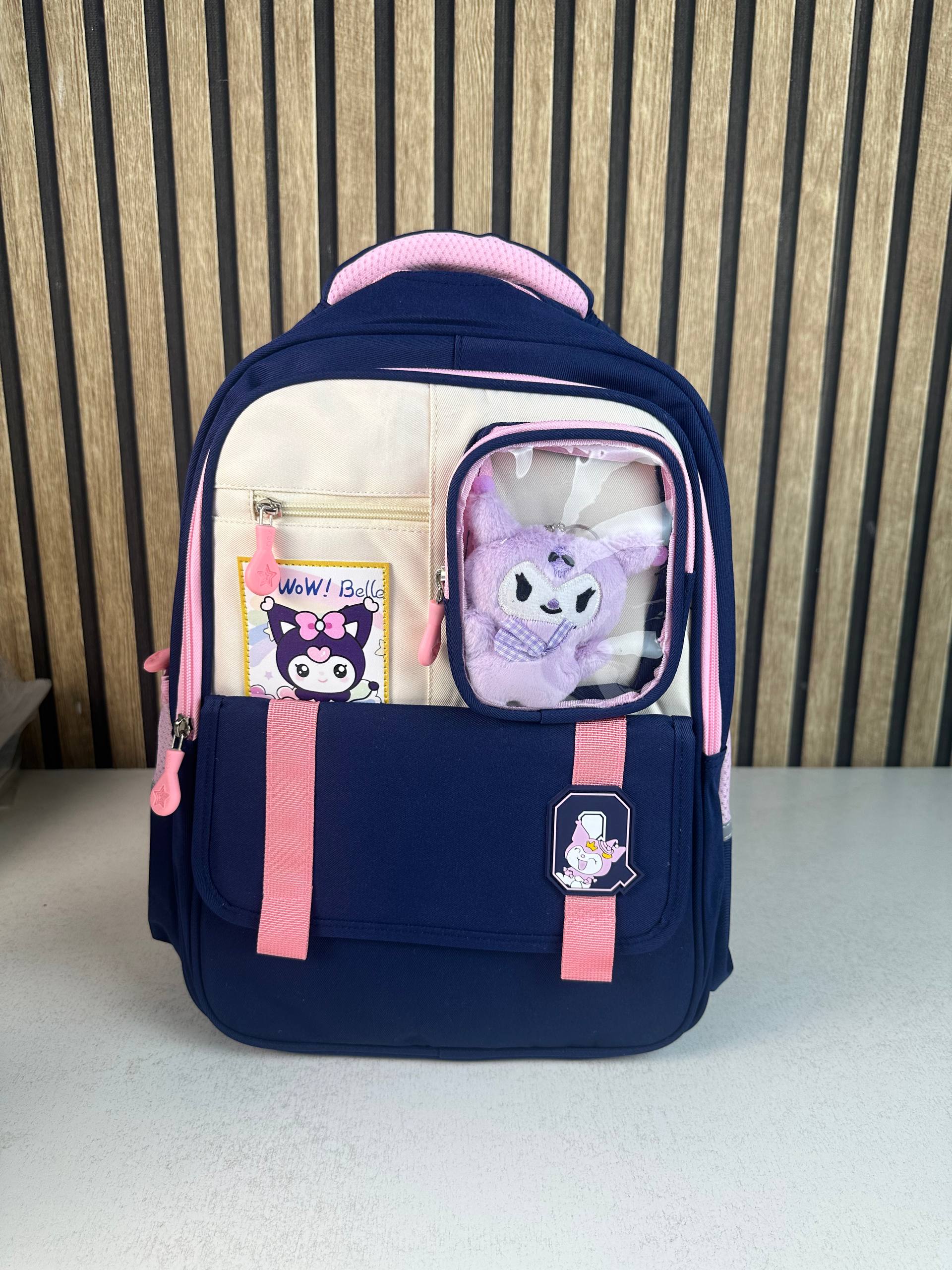 Sac à Dos Scolaire Style Kawaii Grand Volume avec Peluche Incluse Tissu Imperméable Bleu et Rose SACKDS04BLF - حقيبة مدرسية بتصميم كاوايي - Sac à dos et Mode - صورة حقيقية 2